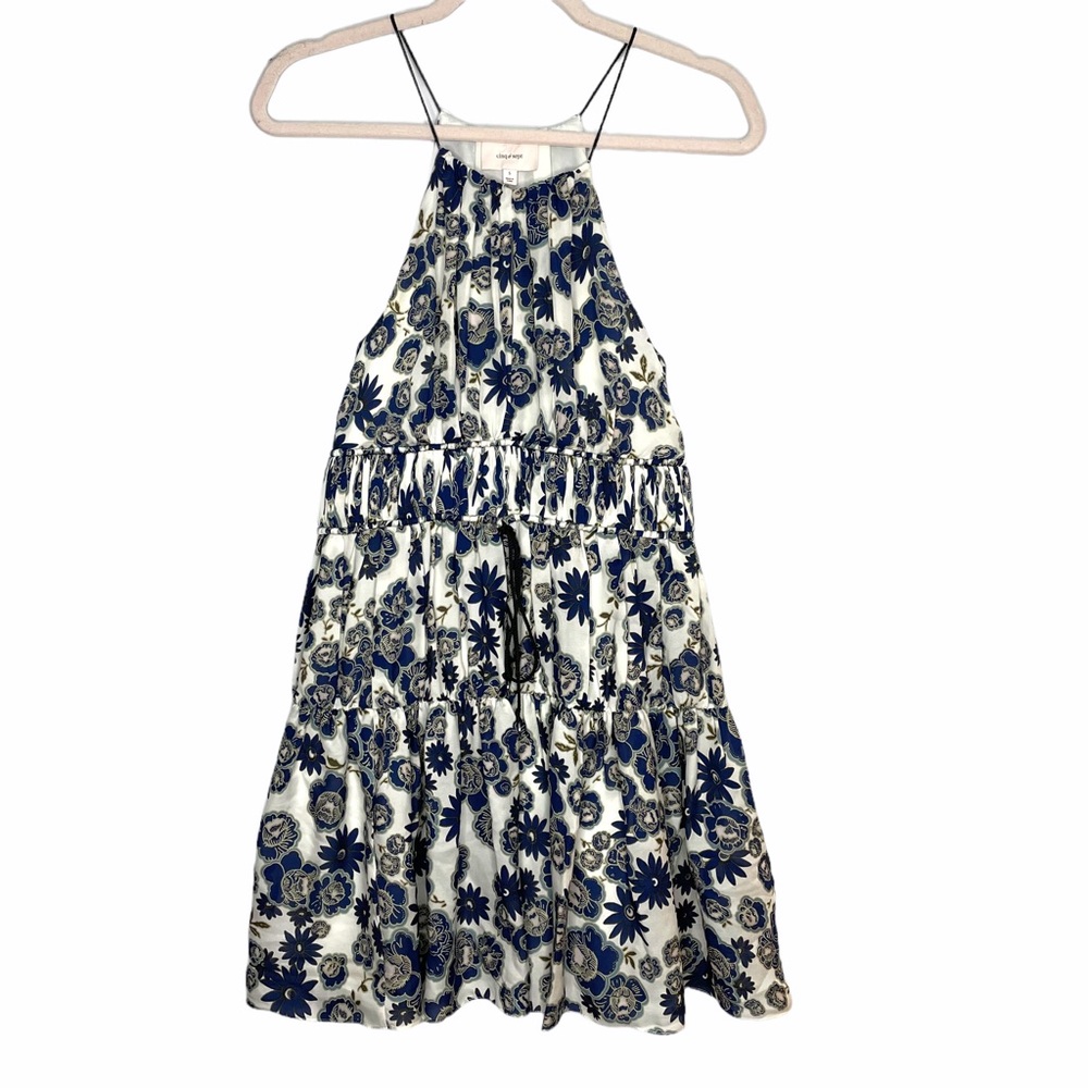 Cinq a sept lotus floral print blue mini dress S